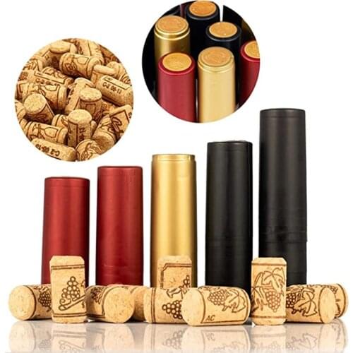 PVC Heat Shrink Capsules Natural Wine Corks for Wine Bottles Portable Wine Bottle Corks and Seals for Straight Mouth