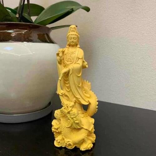 Carvings feng shui ornaments solid wood living room at home Buddha Guanyin
