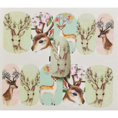 Elk Pattern Nail Sticker Sika Deer Designs Transfer Water Decal Nail Art Nail Decoration for Manicure Watermark A17