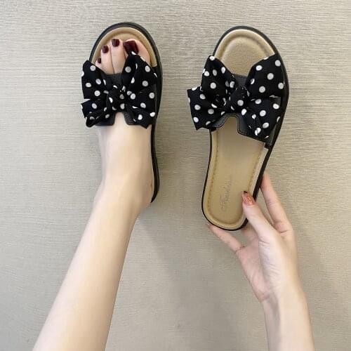 Slippers Female Summer Wear 2021 New Polka Dot Bowknot Lady Flip Flop Fairy Fashion Casual Sandals And Slippers Women