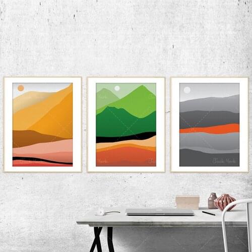 Scandinavian Colorful Mountain Set, Modern Abstract Landscape Art, Sunrise Sunset Nordic Print, Summer Spring Scenery