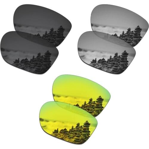 SmartVLT 3 Pairs Polarized Sunglasses Replacement Lenses for Oakley Crossrange Black and Silver Titanium and 24K Gold