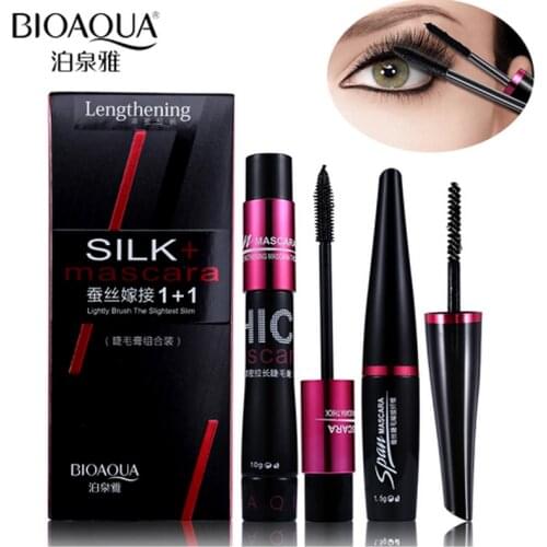 BIOAQUA Black Silk Fiber Mascara Makeup Set Eyelash Extension Lengthening Volume 4D Mascara Waterproof Cosmetics 2pcs/lot
