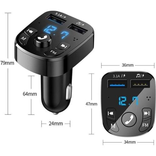 Universal Radio Receiver Handsfree Call Car Charger Bluetooth FM Transmitter 2 inch LED Screen 12V/3.1A for All Smartphones