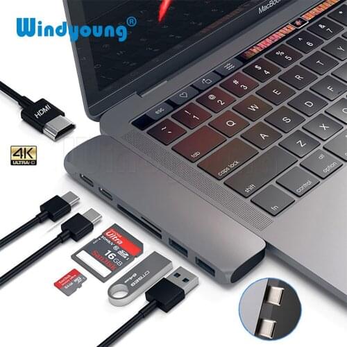 USB 3.1 Type C Hub to HDMI Adapter 4K 7 in 1 Thunderbolt 3 USB C Hub with USB 3.0 TF SD Card Reader PD for MacBook Pro Air 2018