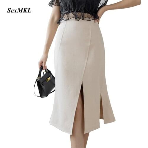 Plus Size Women Long Skirt Summer 2021 Korean Fashion High Waist Bodycon Office Skirts Streetwear Elegant Work Midi Pencil Skirt