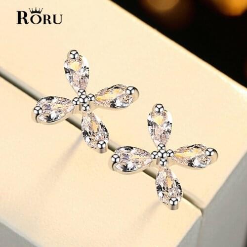 Fashion Jewelry Korean Design 2020 Four Leaf Clover Earrings Cubic Zirconia Elegant Crystal Small Star Stud Earrings Womens