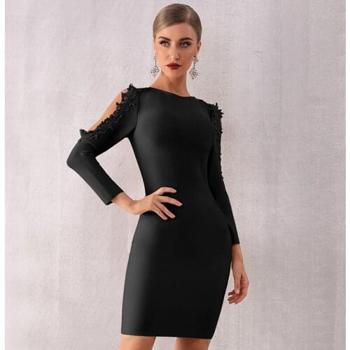 2019 Newest Celebrity Party Bodycon Bandage Dress Women Long Sleeve Lace Off The Shoulder Sexy Night Club Dress Women Vestidos
