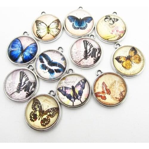 2018 New 20pcs Mix butterfly charms hanging dangle charms for bracelets necklace jewelry accessory glass pendants charms