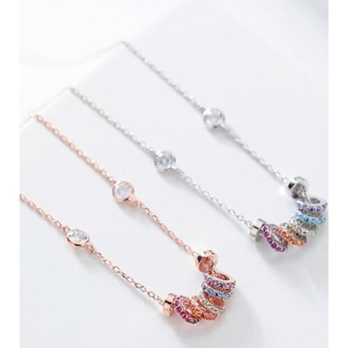 2021 Fashion Rhinestone Zirconia Colorful Circle Beads Pendant Necklace 925 Silver Chain Choker Necklaces For Women Jewelry Gift