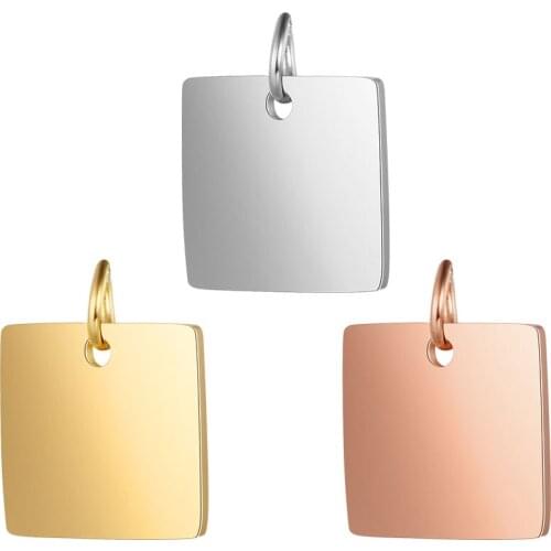 5pcs/lot 100% Stainless Steel Mirror Polished 15.5mm Square Tag Charm Pendant for Bracelet Necklace DIY Jewelry Making Charms