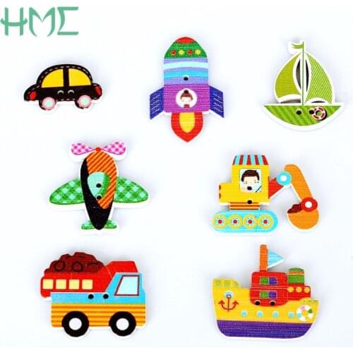 70PCs Mixed Cartoon Transport Wooden Button for Sewing Accessories DIY Craft Making Buttons Flatblck Scrapbooking 2017 new