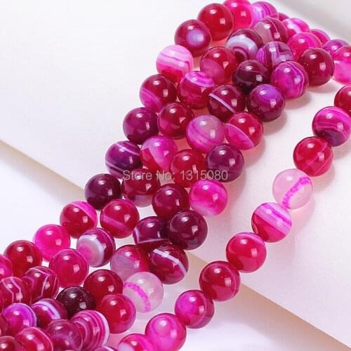 8mm Rose Dyed Magenta Aqua Striated Natural Stone Loose Beads Onyx Stone Beads 92Pcs/Lot