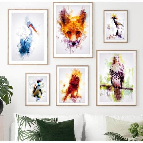 Abstract Fox Elephant Eagle Tiger Lion Animal Wall Art 5D DIY Poured Glue Diamond Painting Kits Scalloped Edge Nordic Wall Decor