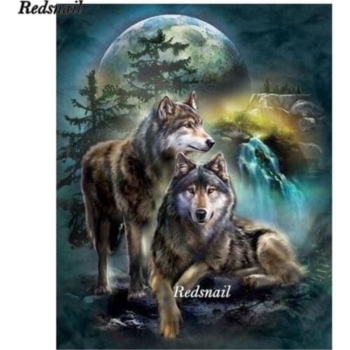 Full Diamond Animal 5D DIY Diamond Painting Wolf Moon 3D Embroidery Cross Stitch Rhinestone Mosaic Painting Decor Gift EE711