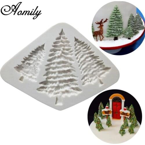 Aomily Silicone Christmas Tree Cake Fondant Mold Chocolate Cookies Mould Home Kitchen DIY Cake Baking Decorating Tools Bakeware
