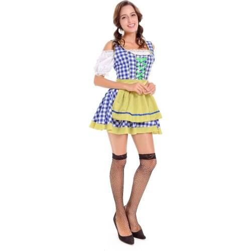 Free Shipping Women Blue Sexy German Oktoberfest Bavarian Maid Dress Beer Girl Costume 3S1809