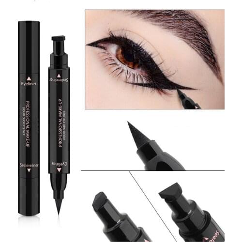 1Pc Double-Headed Seal Black Eyeliner Triangle Seal Eyeliner 2-in-1 Waterproof Eyes Makeup Eyeliner Eye Pencil Stamp