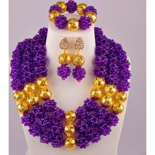 Purple African Wedding Beads Nigerian Necklace Jewelry Set