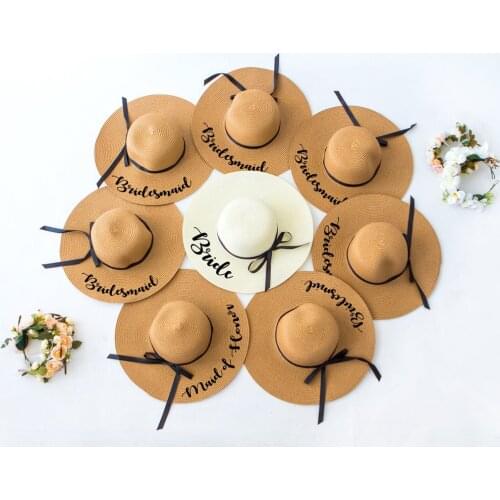 Custom Name Floppy Hats with Black Ribbon Honeymoon Beach Hat Personalized Summer Party Wide Brim Sun Hat Bachelorette Gift