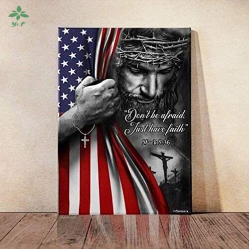 Jesus Christ-american Flag, Don’t Be Afraid, As Long As You Have Faith. Art Canvas Oil Painting Home Decoration