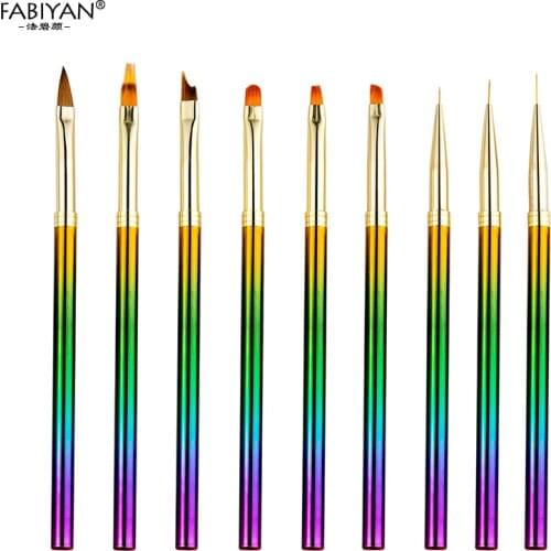 Nail Art Painting Liner Stripe Lines Flat Round Gradient French Brush Metal UV Gel Acrylic Extension Builder Draw Pen Manicure