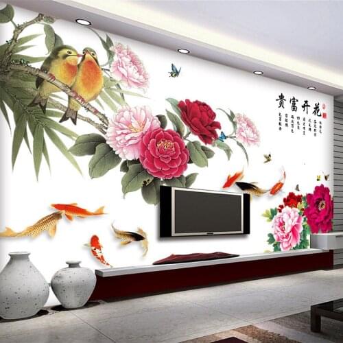 Chinese Style Wall Stickers Flowers Living Room Sofa TV Wall Decals Study Bedroom Decoration Removable Large Home Murals PVC