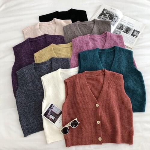 Plaid Knitted Tank Top Female Streetwear Clothes Stripe VNeck Cropped Knitwear 90s Sweater Vest