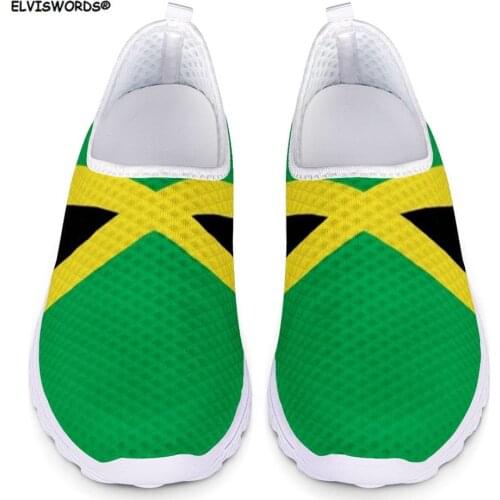 ELVISWORDS Jamaica Flag Printing Flats Shoes for Women Air Mesh Casual Female Sneakers Soft Light Spring Summer Girls Lazy Shoes