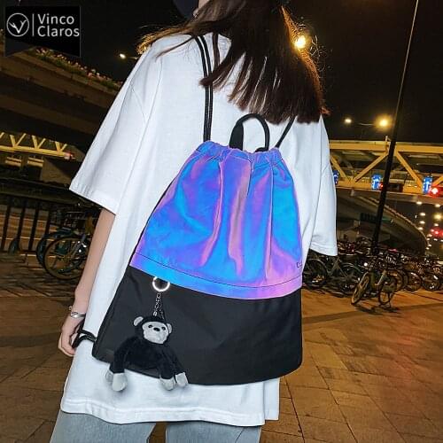 Summer Trend Reflection Drawstring Backpack Fashion Youths Personalized Drawstring Bag Lightweight School Backpack for Teenagers