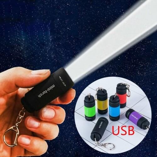 1PC Mini Keychain Pocket Torch USB Rechargeable LED Light Flashlight Lamp Waterproof Strong Light Small Flashlight Key Ring