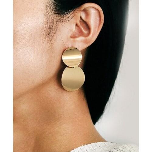 Fashion Statement Earrings 2020 Gold Color Geometric Round Drop Earring For Women Hanging Dangle Earrings Modern Female Jewelry