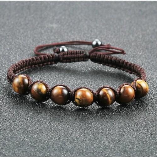 Fashion Natural Tiger Eye Stone Beaded Bracelet For Women Men Adjustable Braided Macrame Bracelets Bangles Charm Jewelry Gifts
