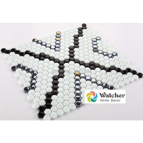 1BOX 12pieces 285x295mm Creative design Mosaic glass mosaic puzzle hexagon TV backdrop blue particles jade crystal pond tile