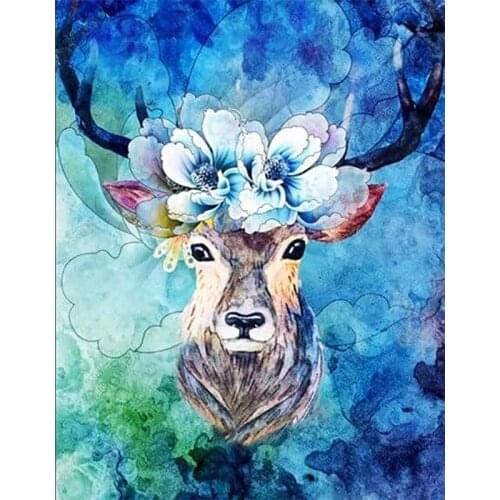DIY 5D Full Square Diamond Painting Kit,Flower Deer Diamond Paint with Diamonds Kits Diamonds Embroidery by Numbers