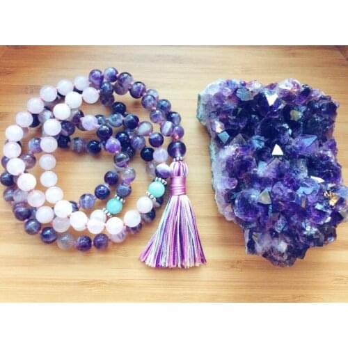 Wrist classic yoga Wristband Buddhism 8mm Natural Quartz Violet 108 Beads Tassels Necklace Meditation DIY Healing Lucky MONK