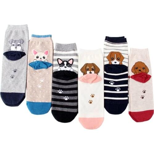 Hot sale! women cartoon socks 6 pairs/lot autumn-winter funny animal cotton socks lady and womens cartoon dog sock
