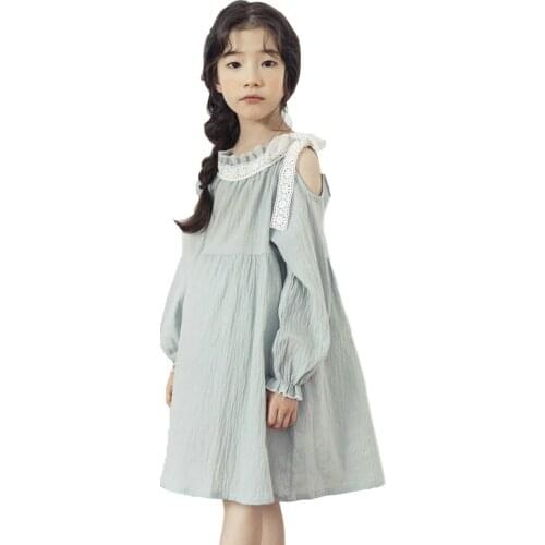 New 2021 Spring Dress Kids Dresses For Girls Strapless Long Sleeve Lace Girls Dress Children Clothing Baby Girl Clothes