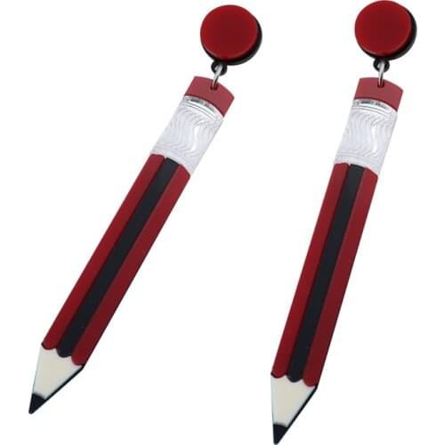 New Fashion Funny Pencil Stationery Acrylic Earrings for Women Creative Long Tassel Exaggerated Dangle Earrings Jewelry Female