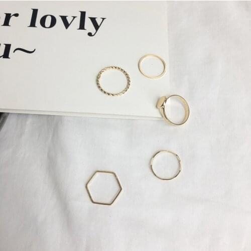 New Jewelry Personality Simple Wave Metal Irregular Tail Ring 5 Sets Of Combination Ring Wholesale Pierscionki Rings For Women