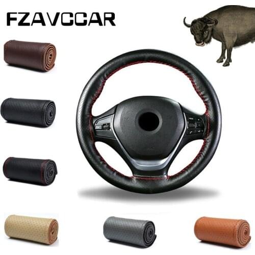 38CM CAR Steering Wheel Cover Genuine Leather Braid on the Steering-Wheel of Car With Needle and Thread Interior accessories