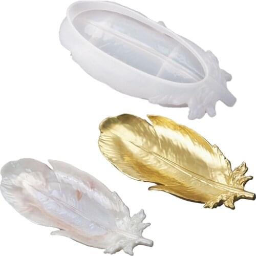 Feather Plate Epoxy Resin Mold Dish Tray Silicone Mould DIY Crafts Casting Tool N0HE