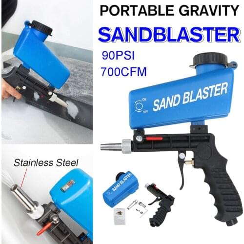 90psi Portable Sandblasting Gun Pneumatic Sandblaster Spray Gun Portable Small Sand Blasting Machine Gravity Adjustable Tool