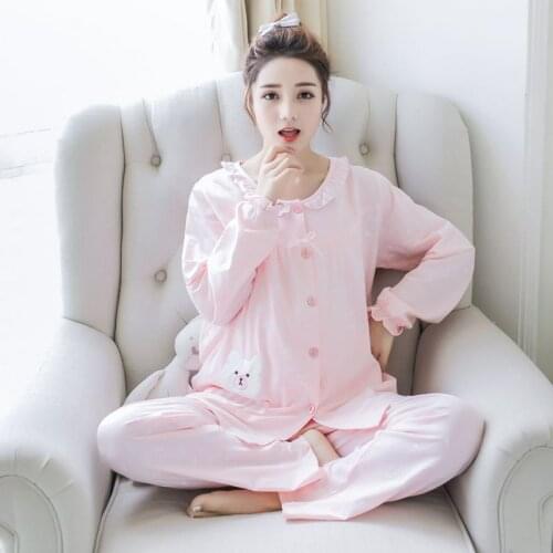 Pregnant Women Feeding Milk Clothes Pajamas Spring Autumn Pure Cotton Women Suit