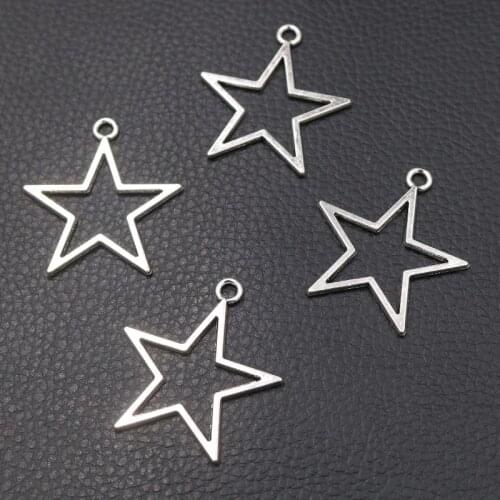 15pcs Silver Plated Hollow Large Five-Pointed Star Pendants Earrings Necklace Accessories DIY Charms For Jewelry Crafts Making