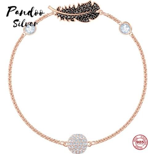 PANDOO Fashion Charm Pure 925 Silver Original 1:1 Copy, Light Feather Gorgeous Fashion Bracelet Women Luxury Jewelry Gifts