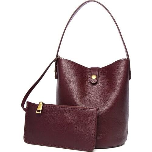 Retro Genuine Leather Women Bucket Bag Small Lady Shoulder Bag Luxury Soft Cow Leather Crossbody Bag Cowhide Lady Handbag Purse