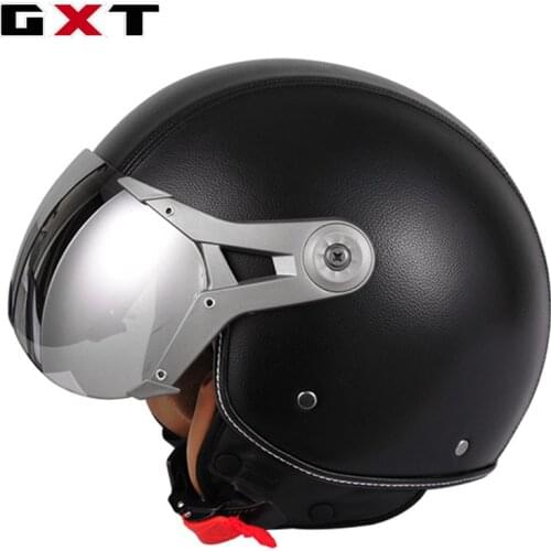 GXT Retro PU Leather Motorcycle Half Face Helmet Vintage Capacete Motocross Casco Moto Electric Bicycle Safety Helmets Jet