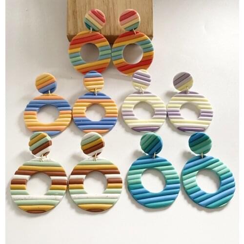 Soft Pottery Drop Earrings For Women Rainbow Multicolor Geometric Earrings Womens Accessories Round Fashion Jewelry Wholesale