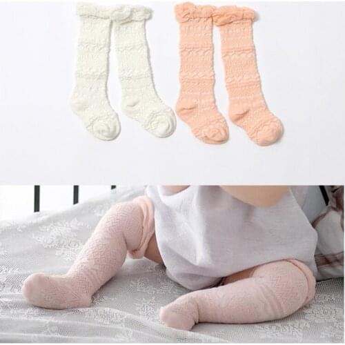W131 Free shipping 0-1 years old summer hollow thin section in tube socks high socks white pink baby boneless socks